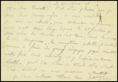 Pologne n°440, 3 pièces obl Lodz1 (30.3.45) sur entier carte postale recommandée d'un prisonnier français libéré stationné au "Camp des Français"
