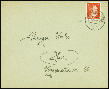 Allemagne n°710 obl Strassburg (18.11.44) sur lettre. TB