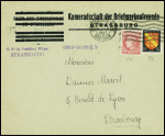 N°676 + 756 obl Strasbourg-Gare (1947) sur lettre à en-tête de l'union des timbrophiles de Strasbourg surchargée