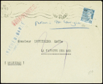 N°660 obl Paris R. Gluck (dec 1944) sur lettre pour La Trinité sur Mer (Morbihan) avec griffe bleue "inacheminable retour à l'envoyeur"