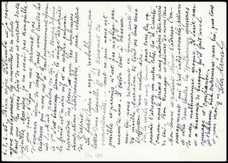 Entier carte postale 1F20 Iris violet obl Prades (5.4.45) adressé à une collaboratrice internée avec cachet rect violet "Contrôle n°3 Camp de Noé". TB