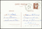 Entier carte postale 1F20 Pétain obl Anet Eure-et-Loir (11.10.44) adressé à une collaboratrice internée au camp de Pithiviers avec au verso cachet rect violet