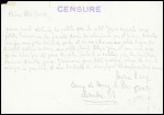 carte postale d'une collaboratrice internée au camp de Noisy le Sec avec au verso griffe violette "censuré". TB