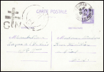 Entier carte postale 1F20 Iris violet obl CAD "Fouras Charente Maritime" (26.2.45) pour Niort avec censure noire "CN" surmontée d'une Croix de Lorraine