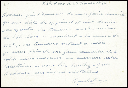 Entier carte postale 1F20 Iris violet obl CAD "Fouras Charente Maritime" (26.2.45) pour Niort avec censure noire "CN" surmontée d'une Croix de Lorraine