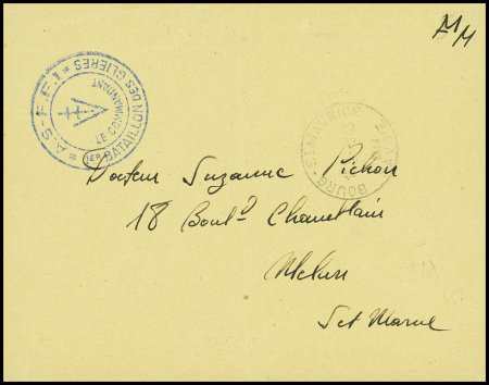 Lettre en franchise avec CAD horoplan "Bourg St Maurice Savoie" (1944) + cachet bleu avec Croix de Lorraine