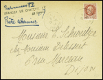 N°517, non obl, Grancey le Château Côte d'Or (16.11.44) sur lettre avec griffe partiellement manuscrite "Pas de nouveaux TP Grancey le château prière acheminer"