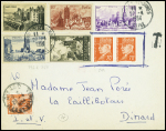 N°511 en paire non obl + n°744 à 747 obl Neuilly St James Seine (27.4.54) sur lettre avec timbre-taxe n°86 obl Dinard (démonétisation du type Pétain)