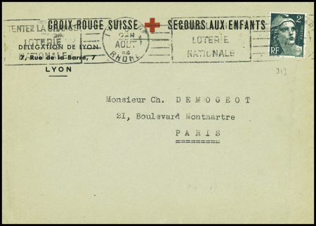 N°713 obl Lyon Gare (1945) sur lettre à en-tête "Croix-Rouge suisse secours aux enfants délégation de Lyon". TB