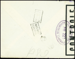 Lettre avec EMA rouge de Paris 96 (16 aout 1944) avec censure ovale violette "ouvert par les autorités de contrôle au 222" adressée à la firme allemande