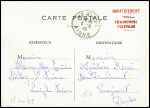 Entier carte postale avec surcharge rouge "Rapatriement franchise postale" obl CAD "Venizel Aisne" (5.6.45) (GUE F1). TB