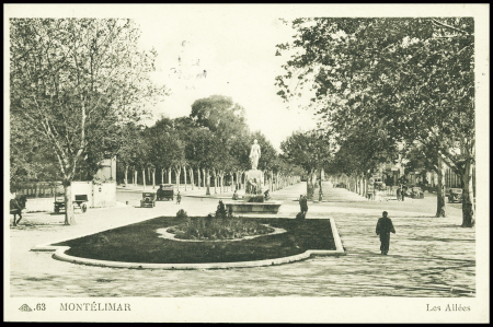 Carte postale en franchise avec obl mec de Montelimar Drôme (mars 46) et cachet ovale violet "Ecole militaire préparatoire d'Epinal repliée à Montelimar