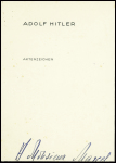 Document A4 à en-tête "Adolf Hitler Berlin W8 kanzlei des Fuhrers der NSDAP AMT 3" avec mention manuscrite