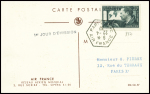 N°337 obl hex "Paris 96C Air France" (22.4.37 - 1er jour) sur carte postale du réseau aérien mondial Air France. TB