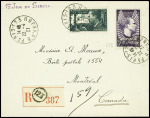 N°337 + 338, Mermoz, obl Paris 123 R. d'Anjou (22.4.37 - 1er jour) sur lettre recommandée pour le Canada. TB