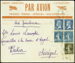 N°179 en paire + 192 en paire + 193 obl Tours gare (6.7.26) sur lettre à en-tête illustrée rouge "Lignes aériennes Latécoère par avion