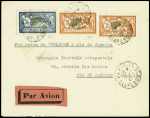 Idem n°123 + 145, 2 pièces, obl Paris 75 (29.2.28) sur lettre pour Rio avec mention manuscrite "par avion de Toulouse à Rio de Janeiro (Muller n°181 - pilote Mermoz)