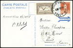 Argentine n°281 + PA14 obl CAD "Via aerea Buenos Aires (29.2.28) sur carte postale facteur ailé, avec signature du vicomte Delalot