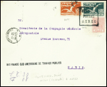 Uruguay n°265 + PA11 + PA12 obl cachet carré noir "Servicio postal aereo" + CAD de Montevideo (29.2.28) sur lettre pour le Président de l'Aeropostale à Paris