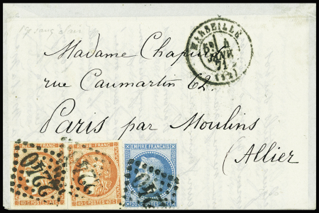 N°29 + 48, 2 pièces bien margées, obl GC 2240 + T17 Marseille (4 janv 71) sur lettre. Jolie pîèce