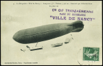 14 cartes postales avec vues du dirigeable "Ville de Nancy" dont l'une avec griffe violette "Cie Gle transaérienne parc du dirigeable Ville de Nancy"
