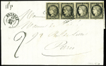 N°3, 2 paires obl grille + T15 Bourges (1850) sur lettre et triple port de 18g avec taxe 2 manuscrite (la lettre aurait dû être affranchie à 1F). TB