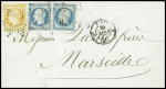 N°14, 2 pièces + 16 obl étoile muette + CAD de Paris (1855) sur lettre pour Marseille. TB