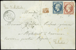 N°14 + 17B obl PC 1217 + T15 "Etoile (25)" (1862) sur lettre pour Bucarest (Valachie) avec au verso transit Wien et arrivée. TB