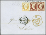 N°16 + 17 en paire obl roulette de pointillés obl CAD "15 Paris 3e 60" (1855) sur lettre pour Londres avec CAD d'arrivée rouge au verso. TB
