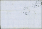N°22 en paire obl GC 3112 + T15 Rennes (1854) sur lettre pour Guernesey avec arrivée au verso. TB