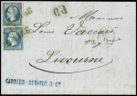 N°22, 2 pièces, obl griffe noire "Via di Mare" (37mm) + "PD" noir "Salles 672 + 673) sur lettre de Marseille pour Livourne, ind 24. RR et TB