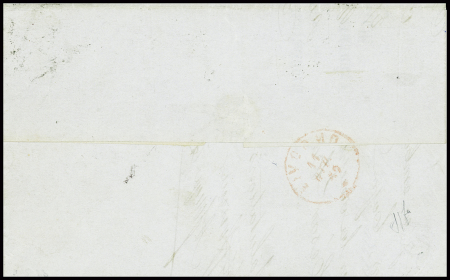N°23 obl 5 barres horizontales encadrées + CAD "Livorno (Porto)" (1867) sur lettre de Marseille pour Livourne avec marque encadrée