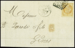 N°23 obl GC 2240 + T15 Marseille (1865) sur lettre pour Gênes avec petut "PD" encadré rouge apposé également sur le timbre. TB