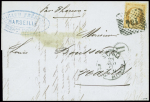 N°23 obl rect de points "184" + CAD "Napoli UF° SUCCle del porto" (1867) sur lettre de Marseille pour Naples (Salles n°695). TB