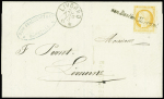 N°38 obl cursive "Con Bastim. Mercant.", à côté CAD Liverno (1873) sur lettre de Marseille pour Livourne (Salles 698), ind 22. TB