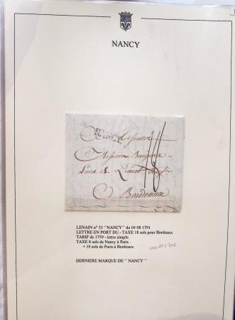 Beau restant de collection des marques postales de Nancy (1724 - 1848) primée en exposition régionale contenant 60 plis de qualité choisie