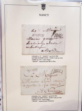 Beau restant de collection des marques postales de Nancy (1724 - 1848) primée en exposition régionale contenant 60 plis de qualité choisie