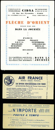 5 pièces diverses dont 3 carnets de vignettes "par avion" (C IDNA et Air France) et programme de la grande fête d'aviation de l'aérodrome d'Essey-les-Nancy