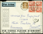 5 pièces diverses dont 3 carnets de vignettes "par avion" (C IDNA et Air France) et programme de la grande fête d'aviation de l'aérodrome d'Essey-les-Nancy