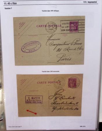 Gros classeur blanc de bureau contenant une collection spécialisée d'entiers postaux au type Paix 40c violet, 50c rouge, 55c violet, 65c Outremer, 90c