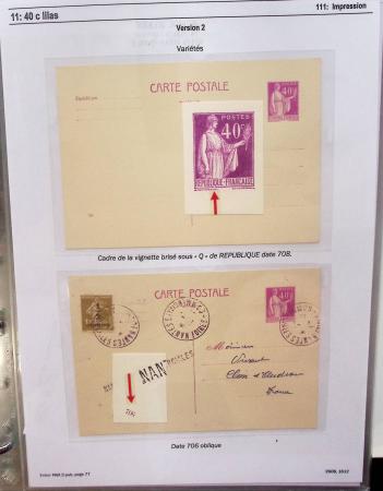 Gros classeur blanc de bureau contenant une collection spécialisée d'entiers postaux au type Paix 40c violet, 50c rouge, 55c violet, 65c Outremer, 90c