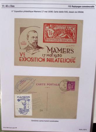 Gros classeur blanc de bureau contenant une collection spécialisée d'entiers postaux au type Paix 40c violet, 50c rouge, 55c violet, 65c Outremer, 90c