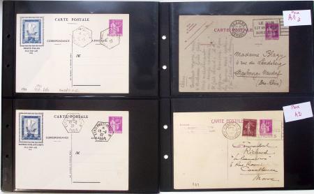 Gros classeur blanc de bureau contenant une collection spécialisée d'entiers postaux au type Paix 40c violet, 50c rouge, 55c violet, 65c Outremer, 90c
