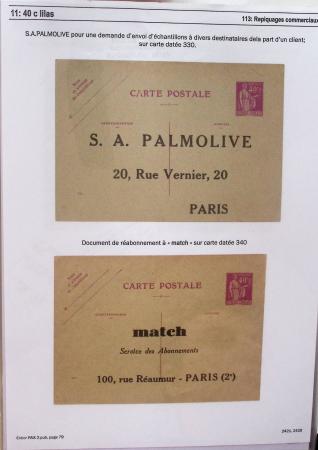 Gros classeur blanc de bureau contenant une collection spécialisée d'entiers postaux au type Paix 40c violet, 50c rouge, 55c violet, 65c Outremer, 90c