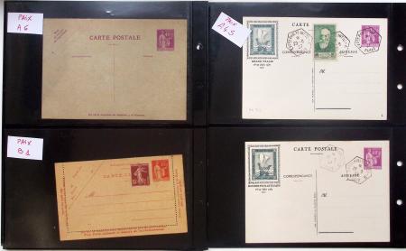 Gros classeur blanc de bureau contenant une collection spécialisée d'entiers postaux au type Paix 40c violet, 50c rouge, 55c violet, 65c Outremer, 90c