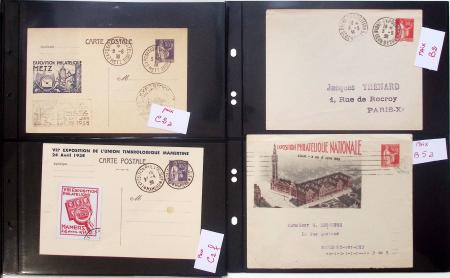 Gros classeur blanc de bureau contenant une collection spécialisée d'entiers postaux au type Paix 40c violet, 50c rouge, 55c violet, 65c Outremer, 90c