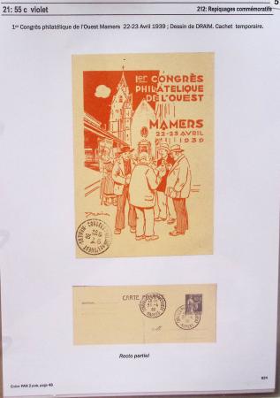 Gros classeur blanc de bureau contenant une collection spécialisée d'entiers postaux au type Paix 40c violet, 50c rouge, 55c violet, 65c Outremer, 90c