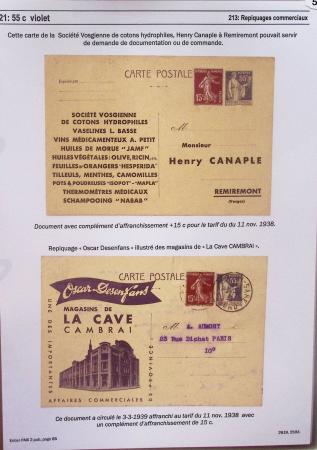 Gros classeur blanc de bureau contenant une collection spécialisée d'entiers postaux au type Paix 40c violet, 50c rouge, 55c violet, 65c Outremer, 90c