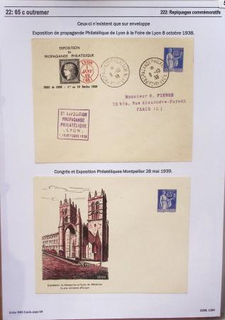 Gros classeur blanc de bureau contenant une collection spécialisée d'entiers postaux au type Paix 40c violet, 50c rouge, 55c violet, 65c Outremer, 90c