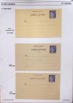 Gros classeur blanc de bureau contenant une collection spécialisée d'entiers postaux au type Paix 40c violet, 50c rouge, 55c violet, 65c Outremer, 90c